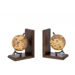Serre-Livres, Socles Marbrés Blancs, 2 Globes, H 28 cm