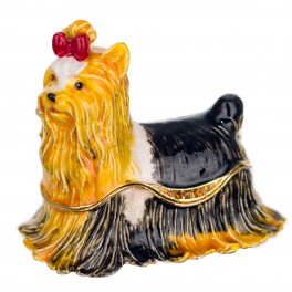 Figurine Yorkshire Terrier en métal, Noir et Jaune, Longueur 7 cm