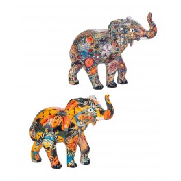 ORIGEN Set 2 minis éléphants Multicolores et Design, Collection TROPIK, L 9,5 cm