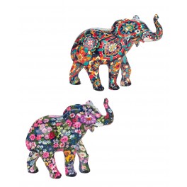 ORIGEN Set 2 minis éléphants Multicolores et Design, Collection TROPIK, L 9,5 cm