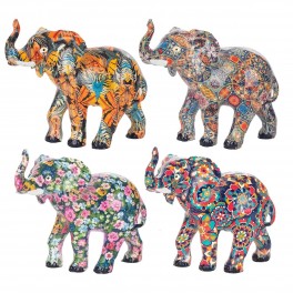 SIGNES GRIMALT Set 4 éléphants en résine, trompes levées Porte-bonheurs, 4 modèles colorés différents Tropik, Longueur 12 cm