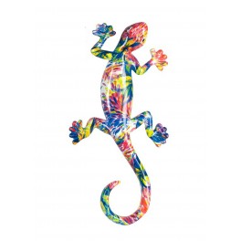 Déco Murale : Lézard Multicolore en Résine, Collection Tropik, H 26 cm