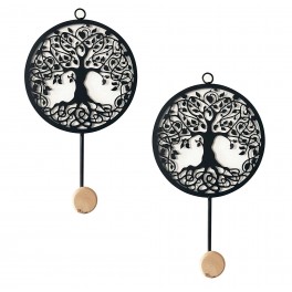 ORIGEN Set 2 Patères - Portemanteaux Métal, Arbre de Vie, Métal et Bois, H 28 cm