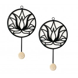 ORIGEN Set 2 Patères - Portemanteaux Métal, Modèle Fleur de Lotus, Métal et Bois, H 28 cm