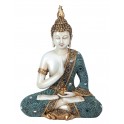 Statue Bouddha de Paix Thai, Bleu Vert et Or, Paix et Terre, H 27 cm