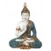 Statue Résine : Bouddha Thai, Bleu Vert et Or, Paix et Terre, H 24 cm