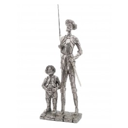 ORIGEN Figurine Don Quichotte et Sancho Panza XL, Finition Argentée contemporaine, H 43 cm