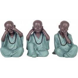 Set 3 Figurines Moines Bouddha de la Sagesse, Baby Zen, Hauteur 25 cm