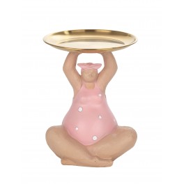 ORIGEN Figurine Baigneuse Ronde et Plateau doré, Collection Pink Bath, H 22 cm