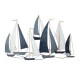 ORIGEN Déco murale Fer : Régate 7 Voiliers, Gris acier et Bleu Outremer, Gamme Océanic. L 100 cm