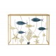 ORIGEN Console contemporaine Verre et Métal, Modèle Poissons et Coraux dorés, Gamme Océanic. L 108 cm