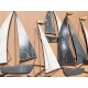 ORIGEN Déco murale Fer : Régate 7 Voiliers, Gris acier et Bleu Outremer, Gamme Océanic. L 100 cm