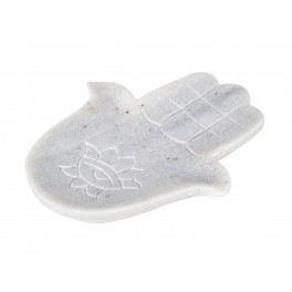 SIGNES GRIMALT Plateau en Marbre : Main de Fatima ou Hamsa, Blanc, Longueur 16,5 cm