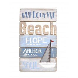 ORIGEN Plaque Bois vintage : Welcome Beach, Collection Bord de mer, H 46 cm