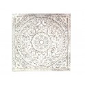 Déco murale Bois Blanc sculpté, Motif Floral et Mandala Cérusé, H 60 cm