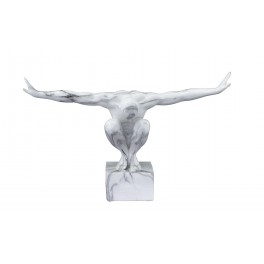 Statue Résine contemporaine Homme : Equilibre, Blanc marbré, L 49 cm