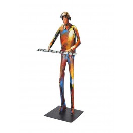 Sculpture Musique Fer : Le saxophone multicolore sur socle, H 71 cm