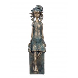 Statuette Fillette sur Socle, Effet Bronze patiné, Résine, H 34 cm