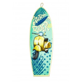 ORIGEN Décoration Planche de Surf Murale, Modèle Surf Rider et Scooter Jaune, Ambiance Vintage, H 60 cm