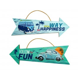 SIGNES GRIMALT Set 2 Fléches en bois, thème Plage, Véhicules Combi et Cox, L 30 cm