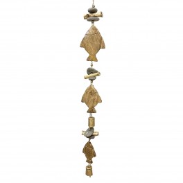 SIGNES GRIMALT Suspension Marine, 3 Poissons marrons, Bois flotté et Galets, 70 x 11 x 8 cm