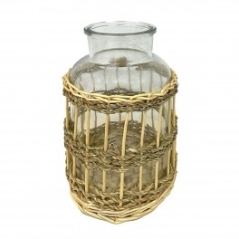 Bouteilles en Verre, rotin et Corde tressée, Hauteur 27 cm