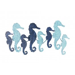 ORIGEN Déco Murale Métal Marine : Défilé de 8 hippocampes bleue, Design Tropical, longueur 78 cm