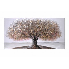 Tableau Arbre de vie, Effet Froissement, Marron et Doré, L 60 cm