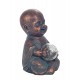 SIGNES GRIMALT Figurine Zen extérieure Résine : Moine & Sphère LED à capteur Solaire, Cuivre et Bleu, H 22 cm