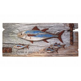SIGNES GRIMALT Déco murale Marine : Banc de Thons, Effet vintage, bois vieilli décapé et relief, Longueur 70 cm