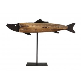 SIGNES GRIMALT Déco Marine : Poisson Esturgeon sur socle en Bois et Métal, Style Industriel et Vintage, longueur 30 cm