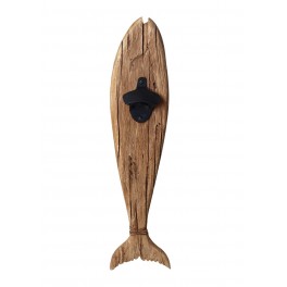 Déco murale marine : Décapsuleur Poisson XL en bois vieilli naturel, H 46 cm