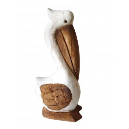 SIGNES GRIMALT Figurine Pélican en Bois, Marron et Blanc, Collection Authentique, Hauteur 20 cm