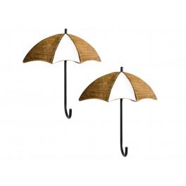 SIGNES GRIMALT Set 2 Patères Portemanteaux Parapluies Bois et Métal, Large crochet, hauteur 20,50 cm