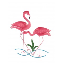 Décoration Murale Métal : Le Flamant Rose & Roseau, H 47 cm