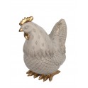 Poule stylisée en résine, Modèle Ecru et Doré, Hauteur 21 cm