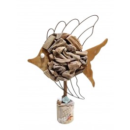 SIGNES GRIMALT Déco Bord de mer XL : Grand Poisson en Bois flotté et Bois MDF sur Socle, Hauteur 52 cm