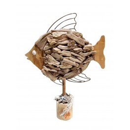 SIGNES GRIMALT Déco Bord de mer XL : Grand Poisson en métal, bois flotté et bois MDF sur socle, Hauteur 53 cm