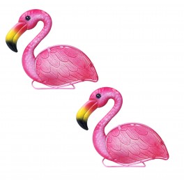 Set 2 Photophores Flamants Roses, Métal et Verre, L 28 cm