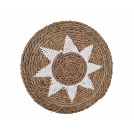 SIGNES GRIMALT Décoration murale bohème stylisée en jonc de mer tressé, Marron et Blanc, Diamètre 50 cm