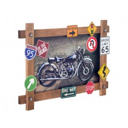 THERMOBRASS Tableau Moto USA avec Panneaux indicateurs Vintages, Bois et Métal, Longueur 60 cm