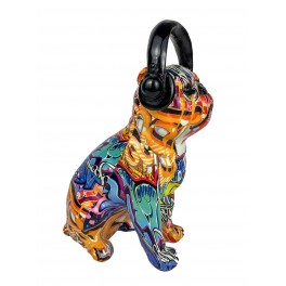 Bulldog Anglais Design et Casque Audio, Collection Graffiti, H 30 cm