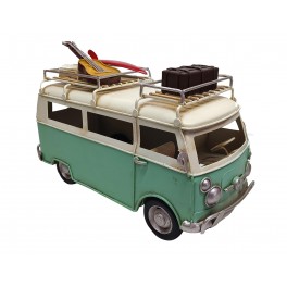 Van Combi Miniature Vintage en métal, Guitare, Surf et Voyage, L 25 cm