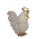 Set Poule et Coq stylisés en résine, Modèle Ecru et Doré, H 24 cm