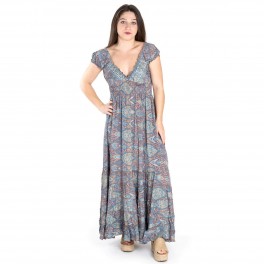 Isla Belle robe longue d'été avec imprimé ethnique Marron et bleu - Multicolore - X-Large