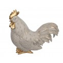 Coq stylisée en résine, Modèle Ecru et Doré, Hauteur 24 cm