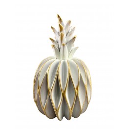 SIGNES GRIMALT Fruit décoratif : Ananas stylisé en résine, Blanc et Doré, Hauteur 27 cm
