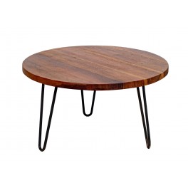 SIGNES GRIMALT Table Basse, Plateau en Bois veiné et piétement métal, Diamètre 70 cm