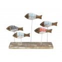 Décoration Mer : 3 Poissons sur Socle, Métal et Bois MDF, H 23 cm