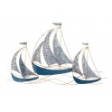Déco murale Bateaux : Régate 3 bateaux, Bleu et Or, Longueur 85 cm